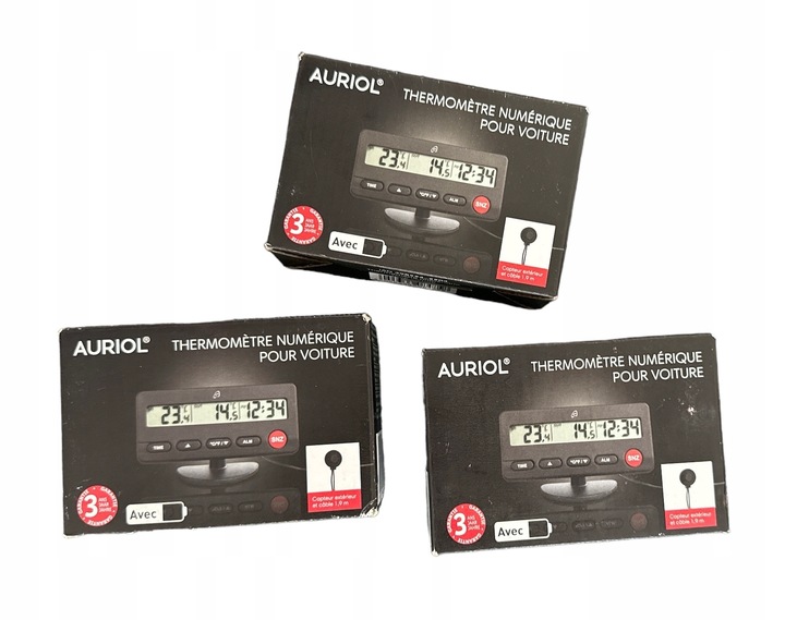 Termometr samochodowy AURIOL LCD wewnętrzny , zewnętrzny czas