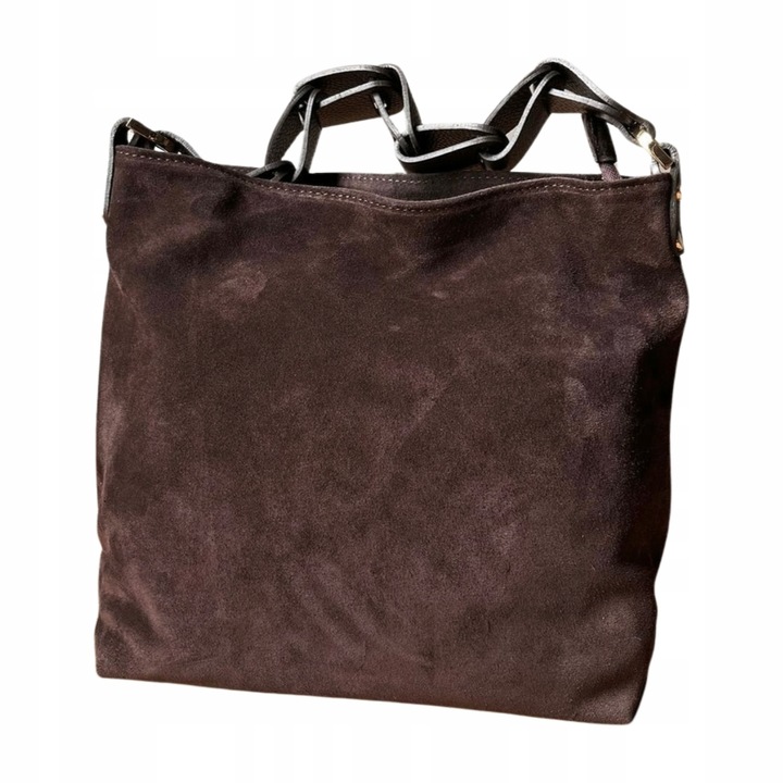 Czekoladowa zamszowa torebka brązowa shopper ZAMSZ NATURALNY Vera Pelle