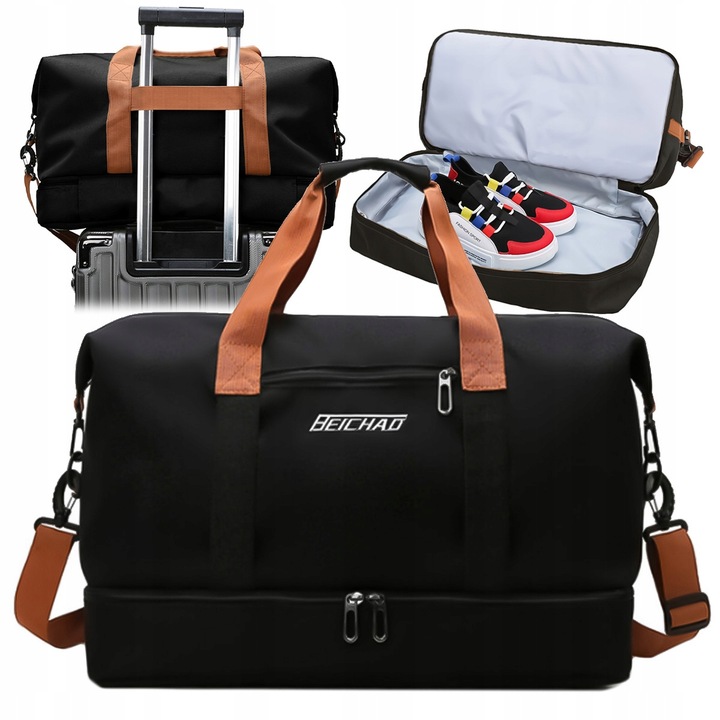 Torba Podróżna DUŻA Sportowa Bagaż Podręczny Turystyczna Wodoodporna Czarna