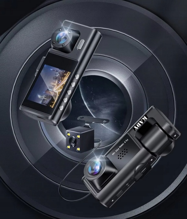 KAMERA SAMOCHODOWA WIDEOREJESTRATOR KADY FULL HD 3 KMAERY DO TAXI/UBER/BOLT