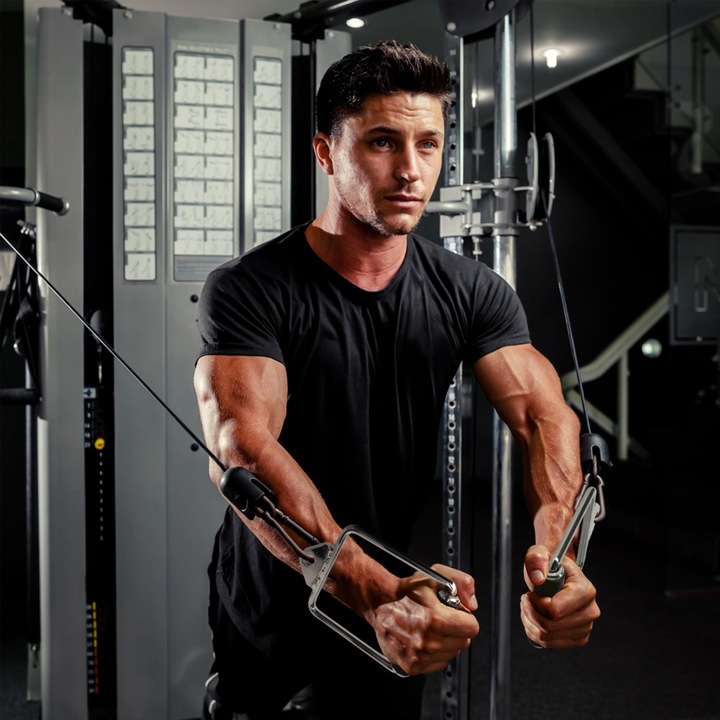 UCHWYT DO WYCIĄGU ATLASU POJEDYNCZY OBROTOWY STALOWY + GUMA DO ĆWICZEŃ PRO