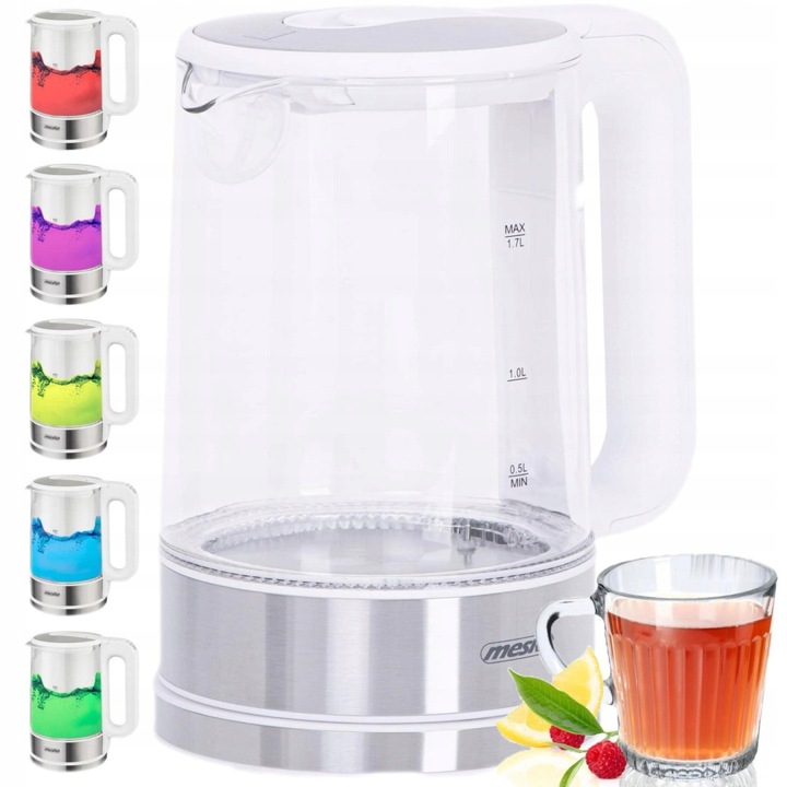 CZAJNIK ELEKTRYCZNY SZKLANY bezprzewodowy REGULACJA TEMPERATURY 1,7L BIAŁY