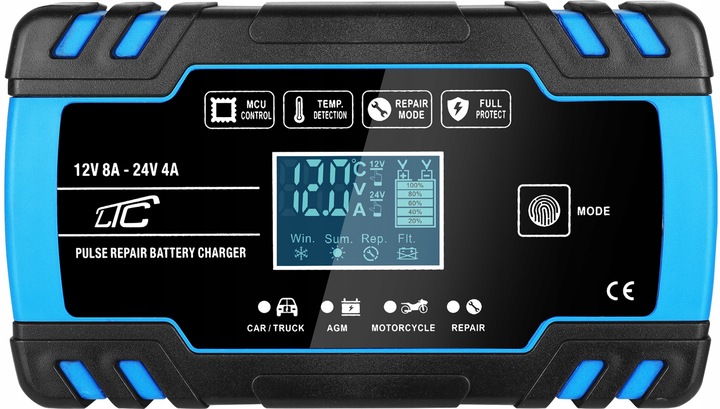 PROSTOWNIK AUTOMATYCZNY SAMOCHODOWY FUNKCJA NAPRAWY DO AKUMULATORÓW 12V 24V