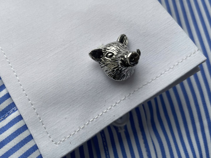 Srebrne spinki do mankietów EXC Dzik Dziki Głowa Dzika dla Myśliwego w Etui