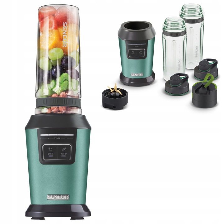 Blender kielichowy do smoothie 800W 2x0,6L turkus tritan Sencor SBL 7171GR