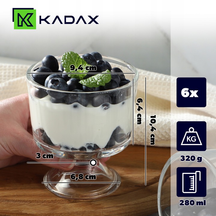 PUCHARKI DO DESERÓW 280ml POJEMNIK NA DESERKI DESERY PUCHAREK LODY KOMPLET