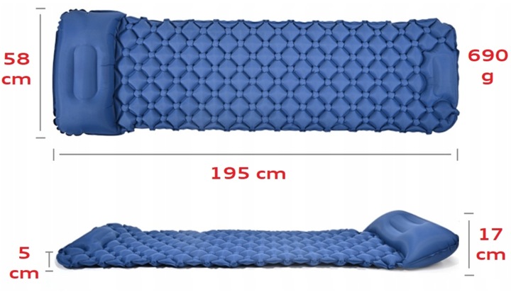 ULTRALEKKA MATA WBUDOWANA POMPKA KARIMATA GRUBY WYGODNY MATERAC ŁÓŻKO BLUE