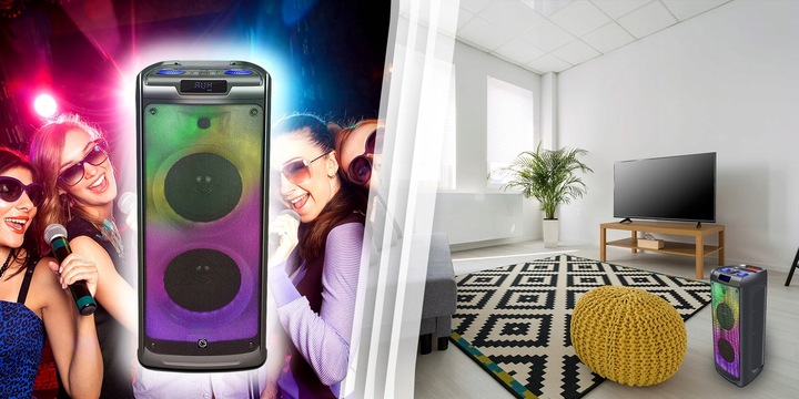 GŁOŚNIK BLUETOOTH PRZENOŚNY KARAOKE MANTA 100W USB