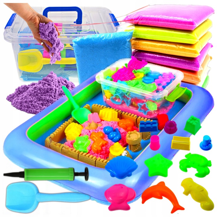 PIASEK KINETYCZNY 3kg BASEN FOREMKI ŁOPATKA PIASKOWNICA WIADERKO ZESTAW XL