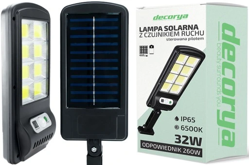 OŚWIETLENIE ZEWNĘTRZNE OGRODOWE MOCNA LAMPA SOLARNA LED ULICZNA COB PILOT