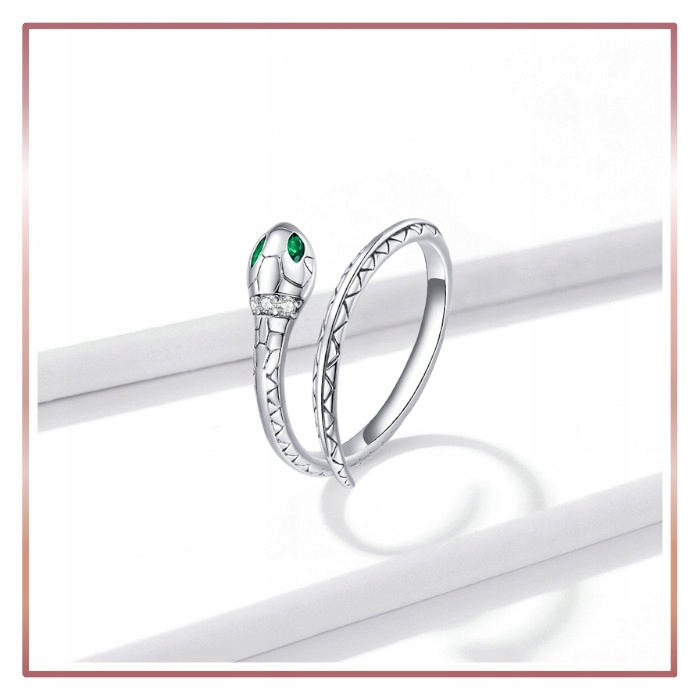 Srebrny Pierścionek Otwarty LŚNIĄCY WĄŻ S925