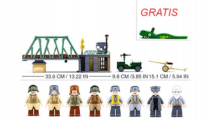 Klocki Bitwa Na Moście Jeep W Pułapce Armia Wojsko BUNKIER DZIAŁO 8 FIGUREK