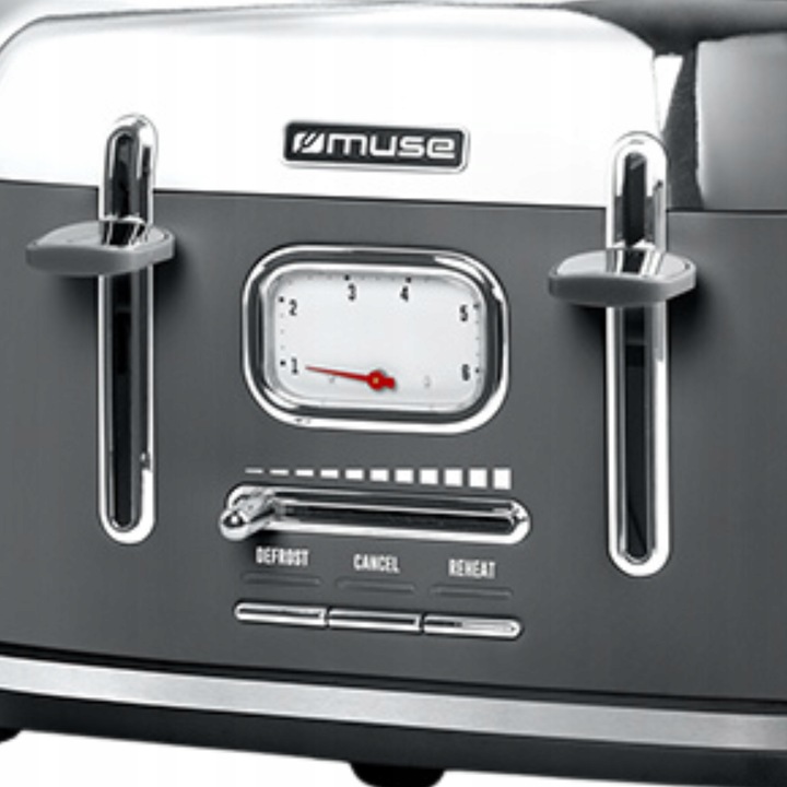 TOSTER OPIEKACZ RETRO DUŻA MOC 1800W NA 4 TOSTY SZARY/SREBRNY MUSE MS-131DG