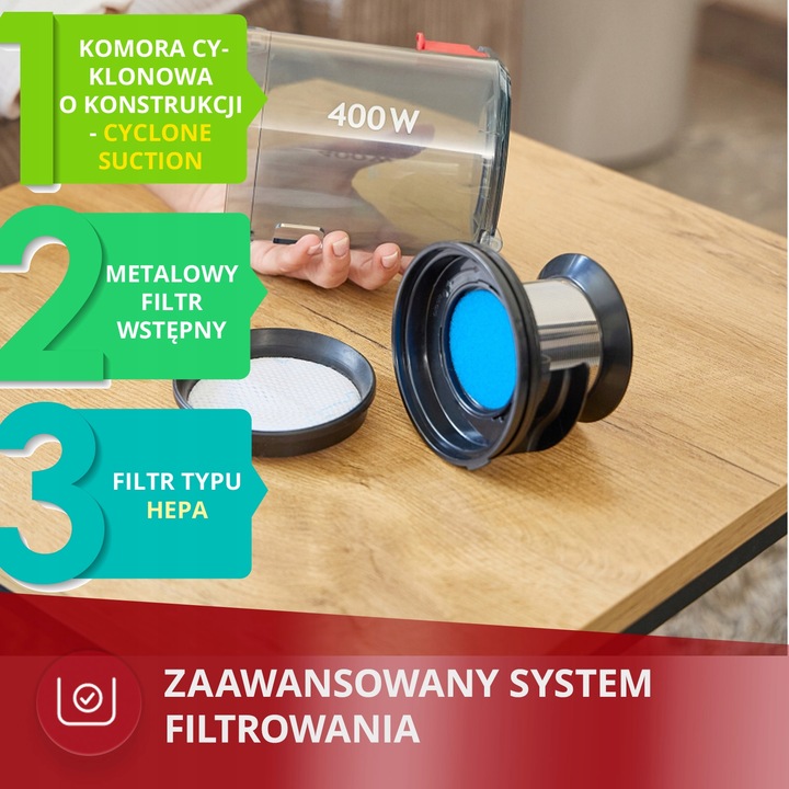 Odkurzacz pionowy bezprzewodowy mocny Flex MPM MOD-71 400 W