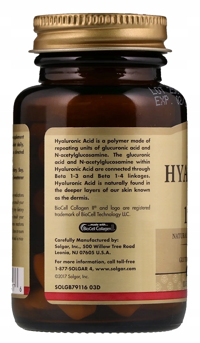 SOLGAR Collagen Hyaluronic Acid Complex 30t KOLAGEN KWAS HIALURONOWY WIT C