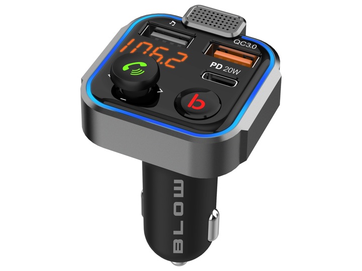 TRANSMITER BLUETOOTH 5.0 FM ŁADOWARKA USB PD 20W QC 3.0 BASS MOCNY MIKROFON