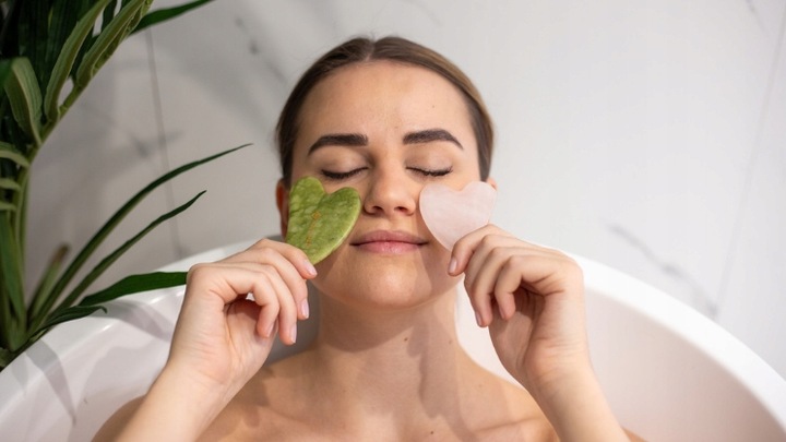 WAŁEK JADEITOWY DO TWARZY ROLLER + PŁYTKA GUA SHA ZESTAW PREZENT ACUS MED