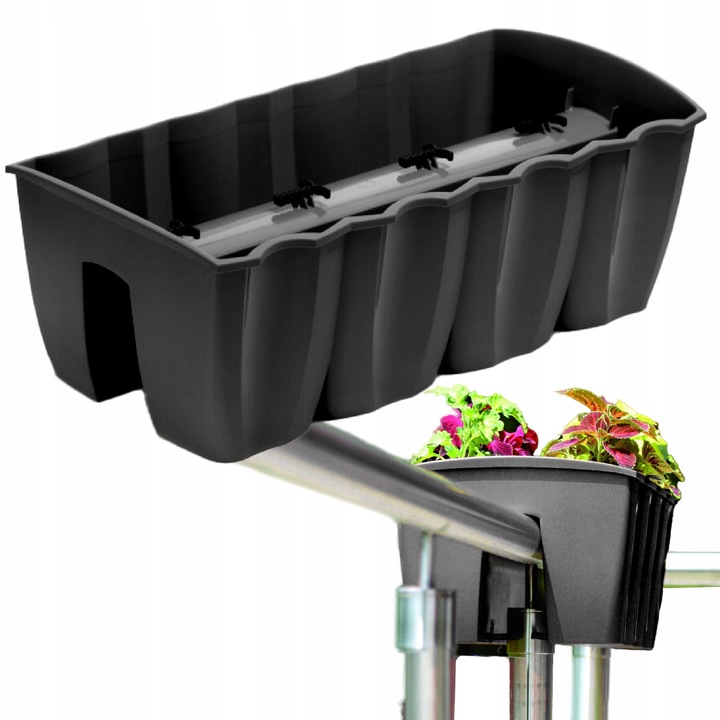 3x Skrzynka na balustradę DCRO600, Doniczka balkonowa +keramzyt 5l Antracyt