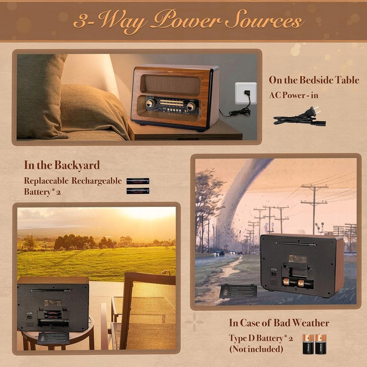 PRUNUS J-199 Retro Radio Bluetooth, AM FM SW Nostalgiczne na baterie