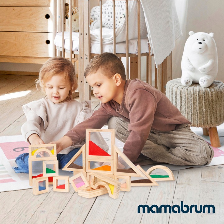 Drewniane klocki sensoryczne dla dzieci – zestaw 18 elementów do zabawy