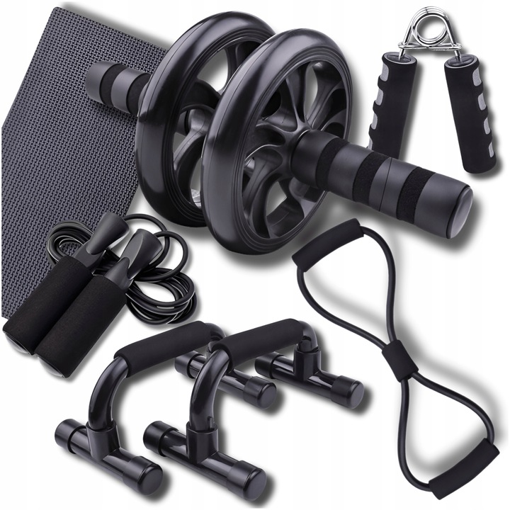 Zestaw do ćwiczeń w domu siłowych roller skakanka mata ekspander ściski 7w1