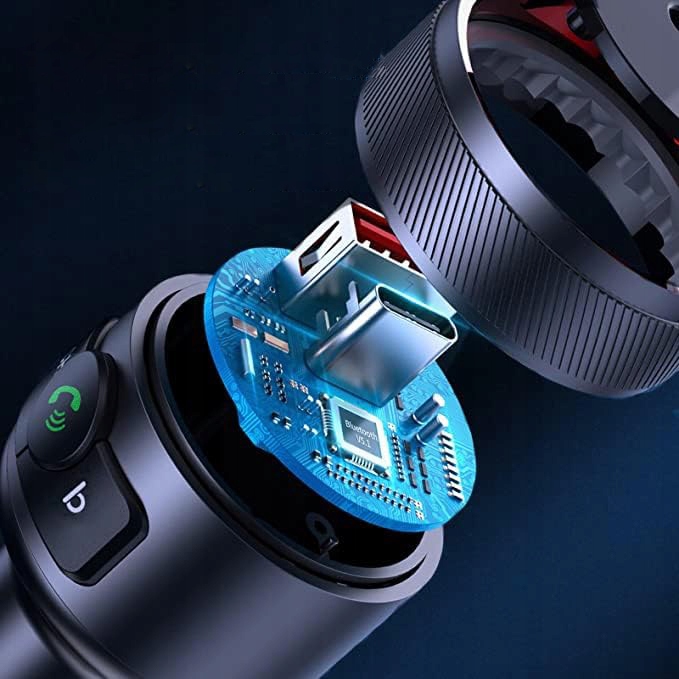 TRANSMITER FM BLUETOOTH 5.1 USB SZYBKA ŁADOWARKA QC 18W/PD 24W 12/24V BASS