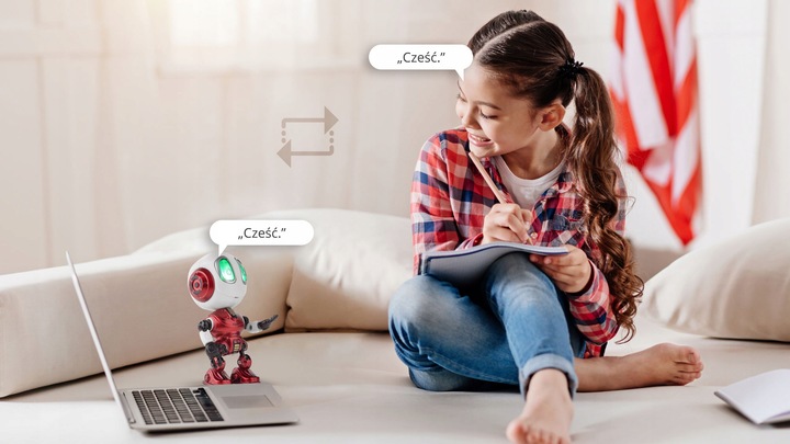 Robot VOICE BLUE mówi powtarza świeci Rebel