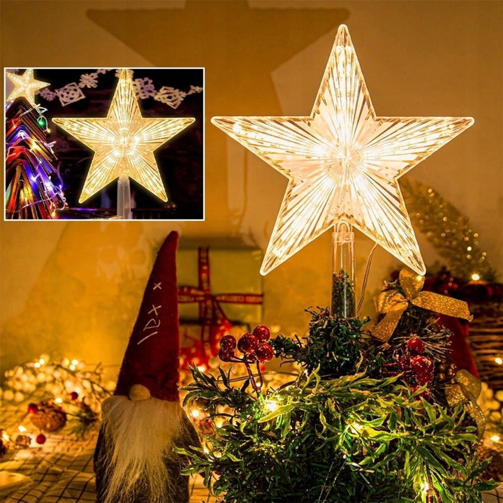 ŚWIECĄCA GWIAZDA NA LED CHOINKĘ CZUBEK OZDOBA DWUSTRONNA BOŻE NARODZENIE ZI