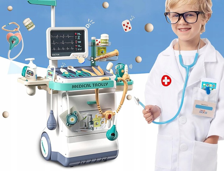 Zestaw Lekarski dla Dzieci Wózek Stacja Doktora Zabawa w Lekarza Stetoskop