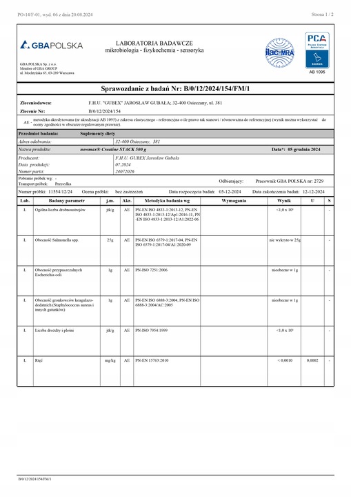 nowmax CREATINE STACK 500 g KREATYNA HCL TCM MONO STACK KREATYNOWY MATRIX