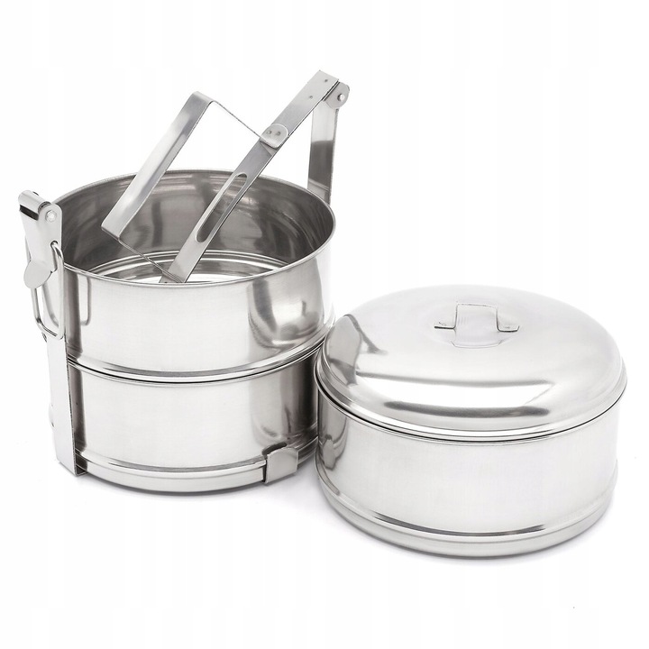 TURYSTYCZNA MENAŻKA OBIADOWA na biwak piknik STALOWY POJEMNIK NA 3 obiady