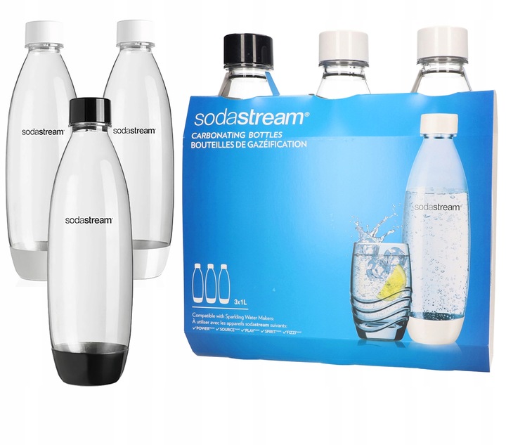 3x BUTELKI BUTLE BUTELKA ZESTAW 3x 1L NA WODĘ SodaStream Fuse | DO ZMYWARKI