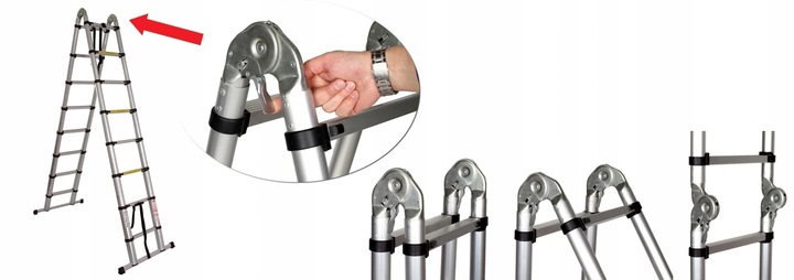 Drabina teleskopowa aluminiowa przegubowa 5m / z funkcją na schody