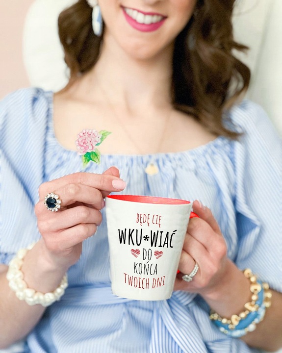 KUBEK Latte Czerwono Biały BĘDĘ CIĘ WKURWIAĆ DO KOŃCA Prezent Na WALENTYNKI