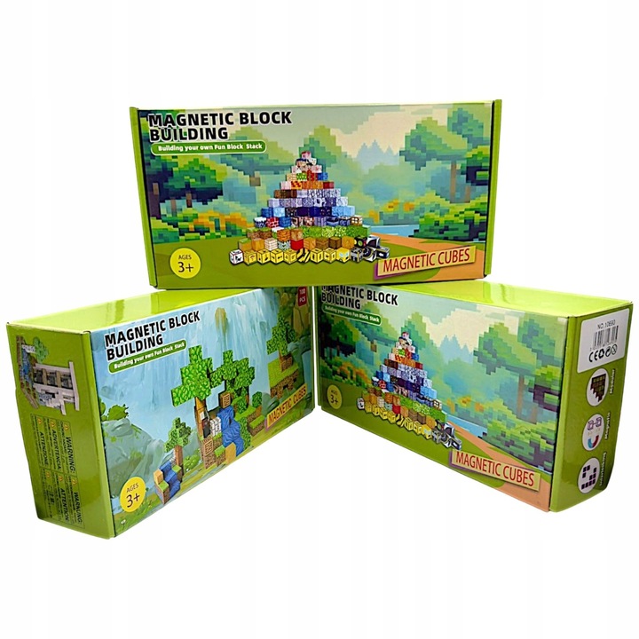 KLOCKI MAGNETYCZNE 300 KLOCKÓW KONSTRUKCYJNE PIKSELE SZEŚCIANY + 3 LUDZIKI