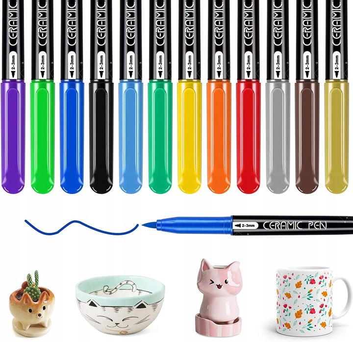 Pisaki do malowania ceramiki 12 kolorów RATEL