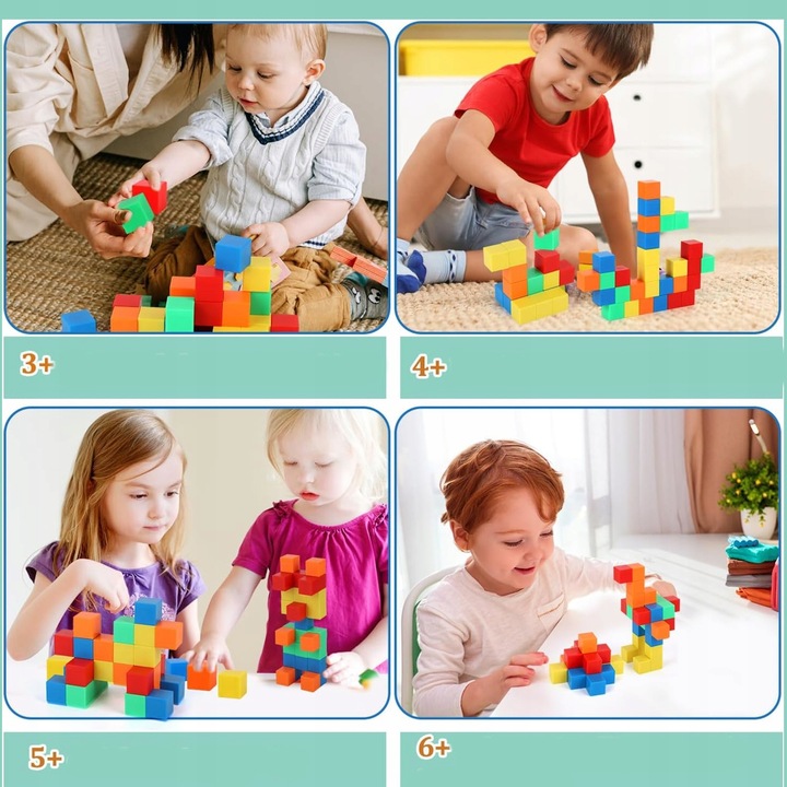 Klocki magnetyczne edukacyjne KOSTKI SZEŚCIANY Zestaw 64 el. magnesy