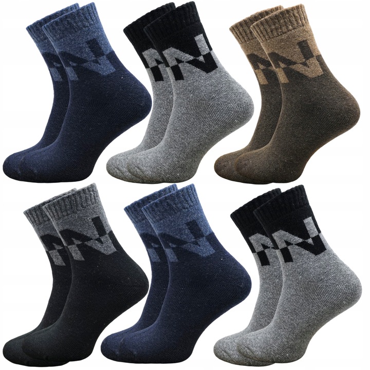6x pary SKARPETY męskie zimowe THERMO bawełniane grube FROTTE mocne 43-46
