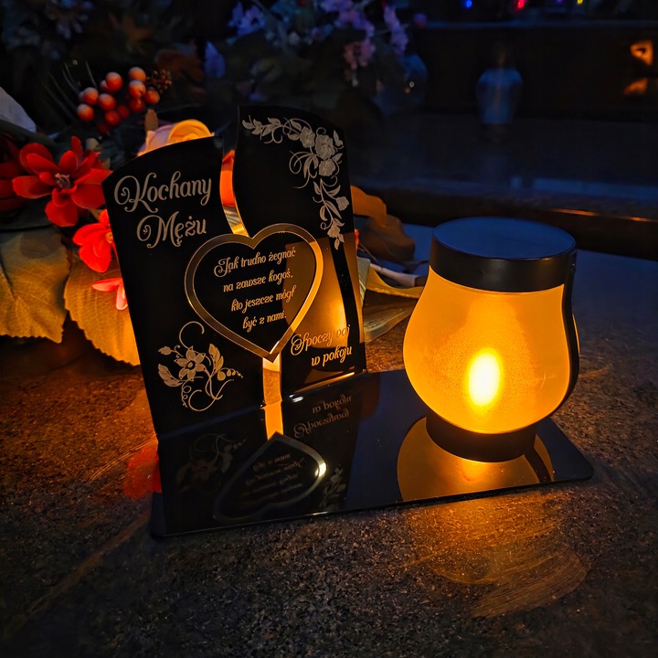 WIECZNY ZNICZ SOLARNY LED Statuetka dla MĘŻA na Grób Wszystkich Świętych