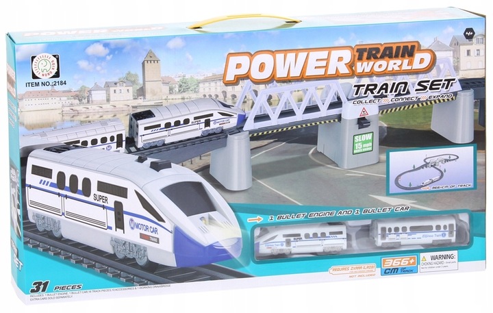 Kolejka Elektryczna Pociąg Ogromny Tor Tunel Podnoszony Most 366cm Wagony