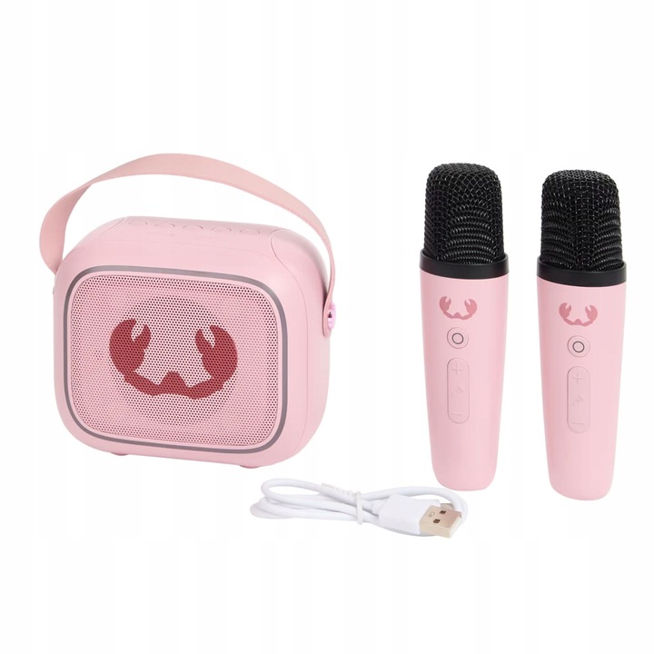 KARAOKE LED BLUETOOTH BEZPRZEWODOWY 2 MIKROFONY + GŁOŚNIK DLA DZIECI różowy