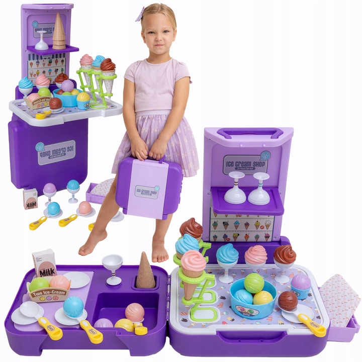 LODZIARNIA SKLEP Z LODAMI CUKERNIA KUCHNIA ZESTAW WALIZKA LODY DLA DZIECI