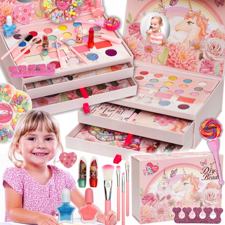 ZESTAW KOSMETYKÓW DO MAKIJAŻU MAKE UP KUFEREK NA KOSMETYKI CIENIE LAKIERY