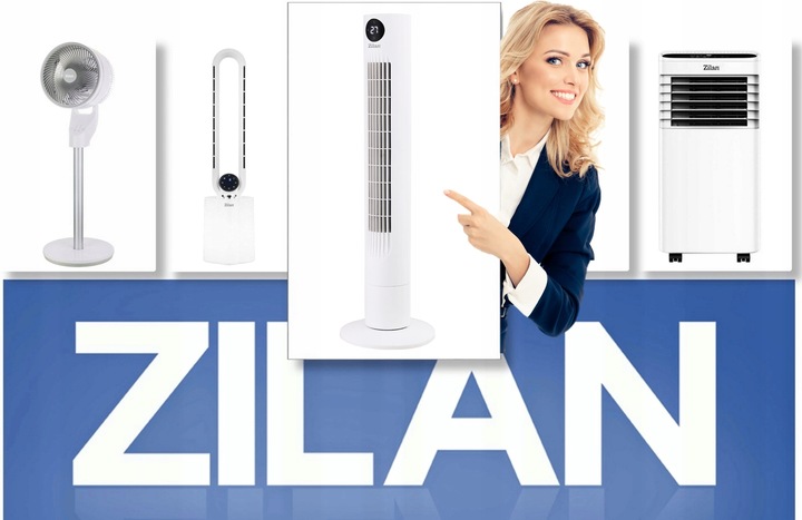 WENTYLATOR KOLUMNOWY XL 60W BIAŁY CICHY PANEL LED PILOT OSCYLACJA TERMOMETR