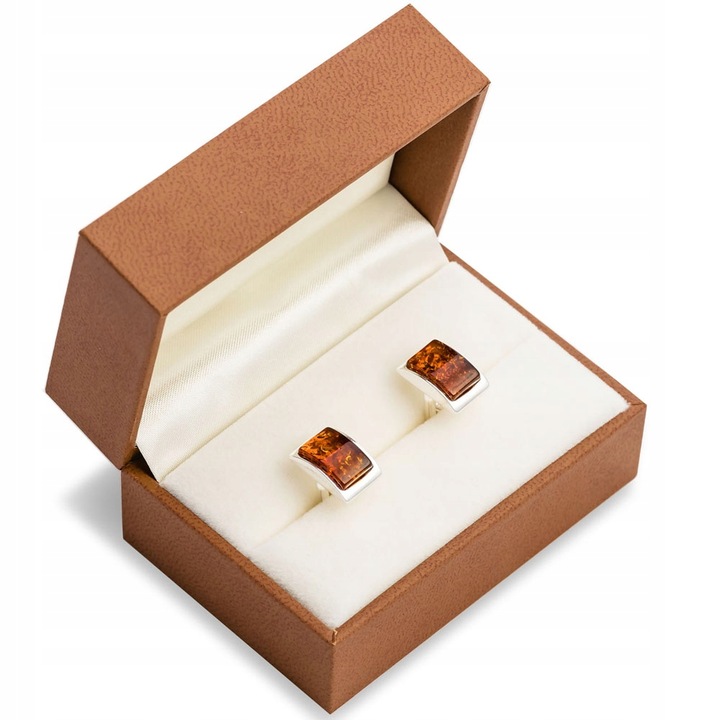 SREBRNE SPINKI mankietowe z BURSZTYNEM srebro 925 prezent na ŚLUB WESELE