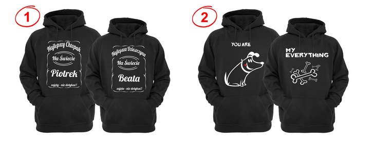 ZESTAW DWÓCH BLUZ Z KAPTUREM DLA ZAKOCHANYCH PAR