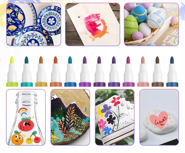 MARKERY AKRYLOWE 24 KOLORY PISAKI FLAMASTRY DO KAMIENI DREWNA TKANIN SZKŁA