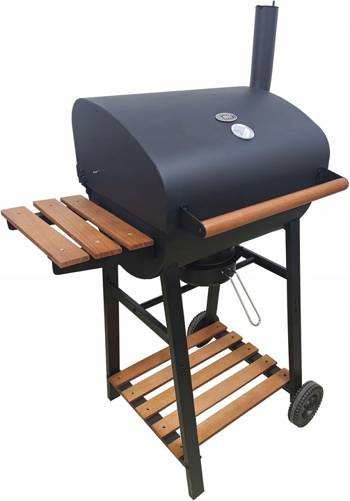 Grill węglowy na kółkach beczka otwierany z rusztem żeliwnym termometr stal