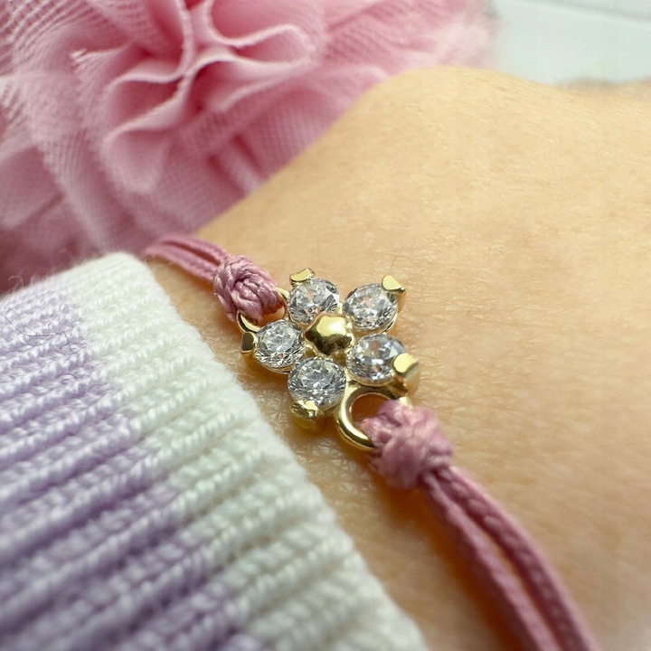 Bransoletka dla dziewczynki srebrna na sznurku srebro pozłacane 925