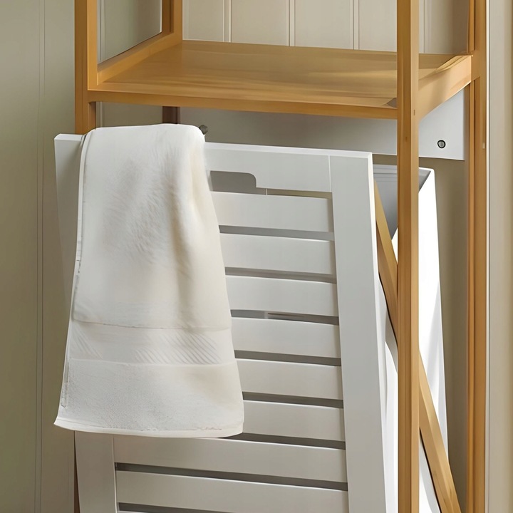 KOSZ NA PRANIE wąski REGAŁ bambusowy do ŁAZIENKI wysuwany PÓŁKI bambus loft